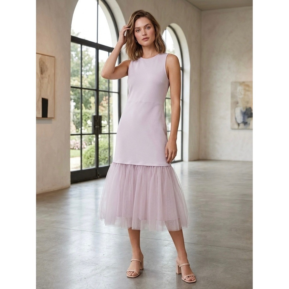 Anthropologie Maeve Lilac Tulle Hem Sleeveless Midi Dress Large NWT Lavender